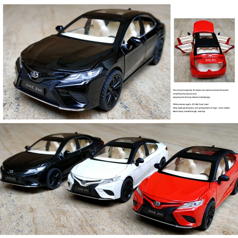 1:24 Toyota Camry Diecast Toy Vehicle Model Pull Back Sound & Light Doors Openable Educational Collection Gift Kids A165