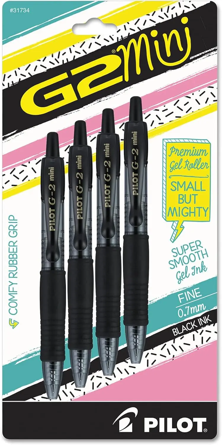 

Retractable Gel Pen Fine 0.7mm Black Ink 4 Pack Compact Size