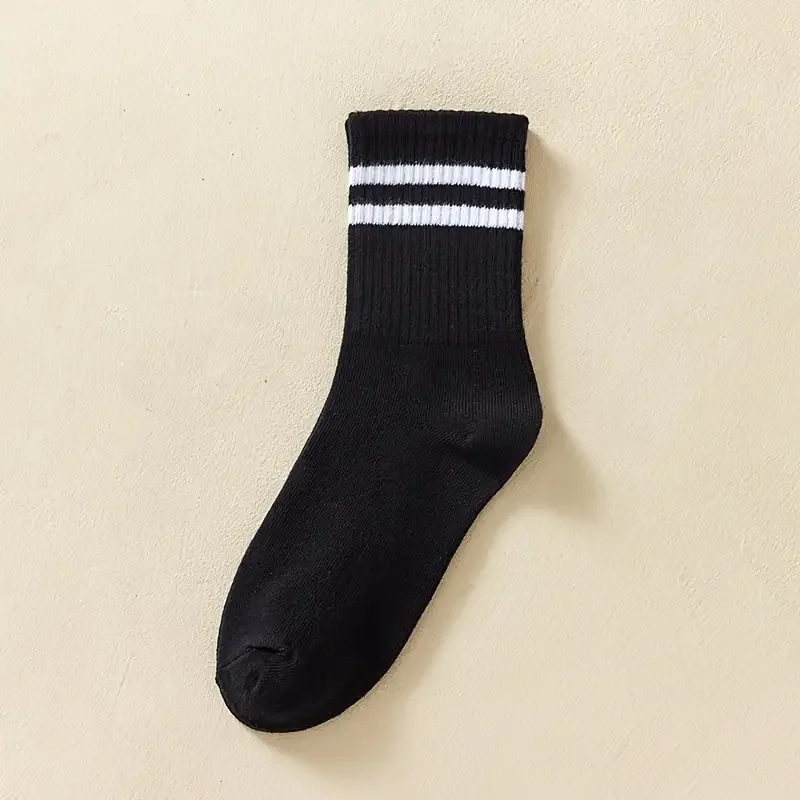 6 Pairs Men\'s Socks Spring Autumn Simple Casual Black White Striped Socks Breathable Mid Tube Sock High-quality Round Neck Socks