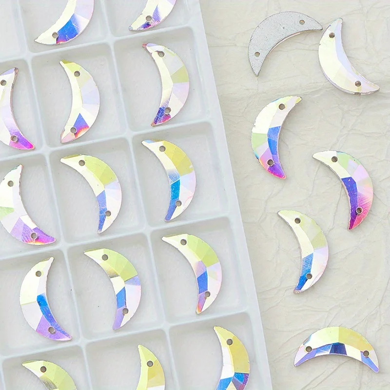 Moon shape Sew on Rhinestones Glitter Glass Crystal AB Sewn Stone Beadsfor  For  Wedding Dress Clothes DIY Decoration