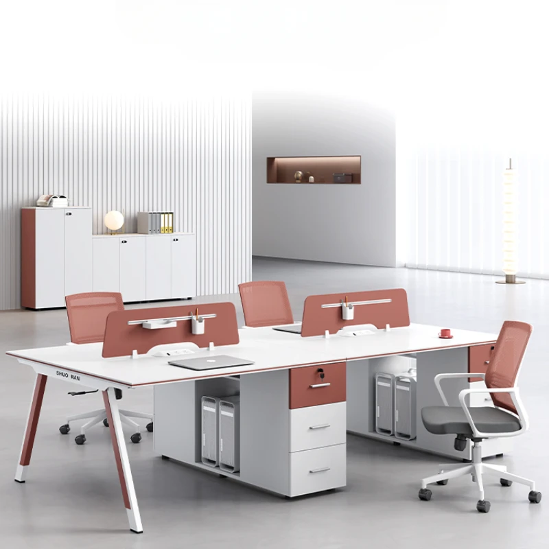 

Four person office desk staff workstation 2/4/6 person office desk chair combination computer desk screen card seat