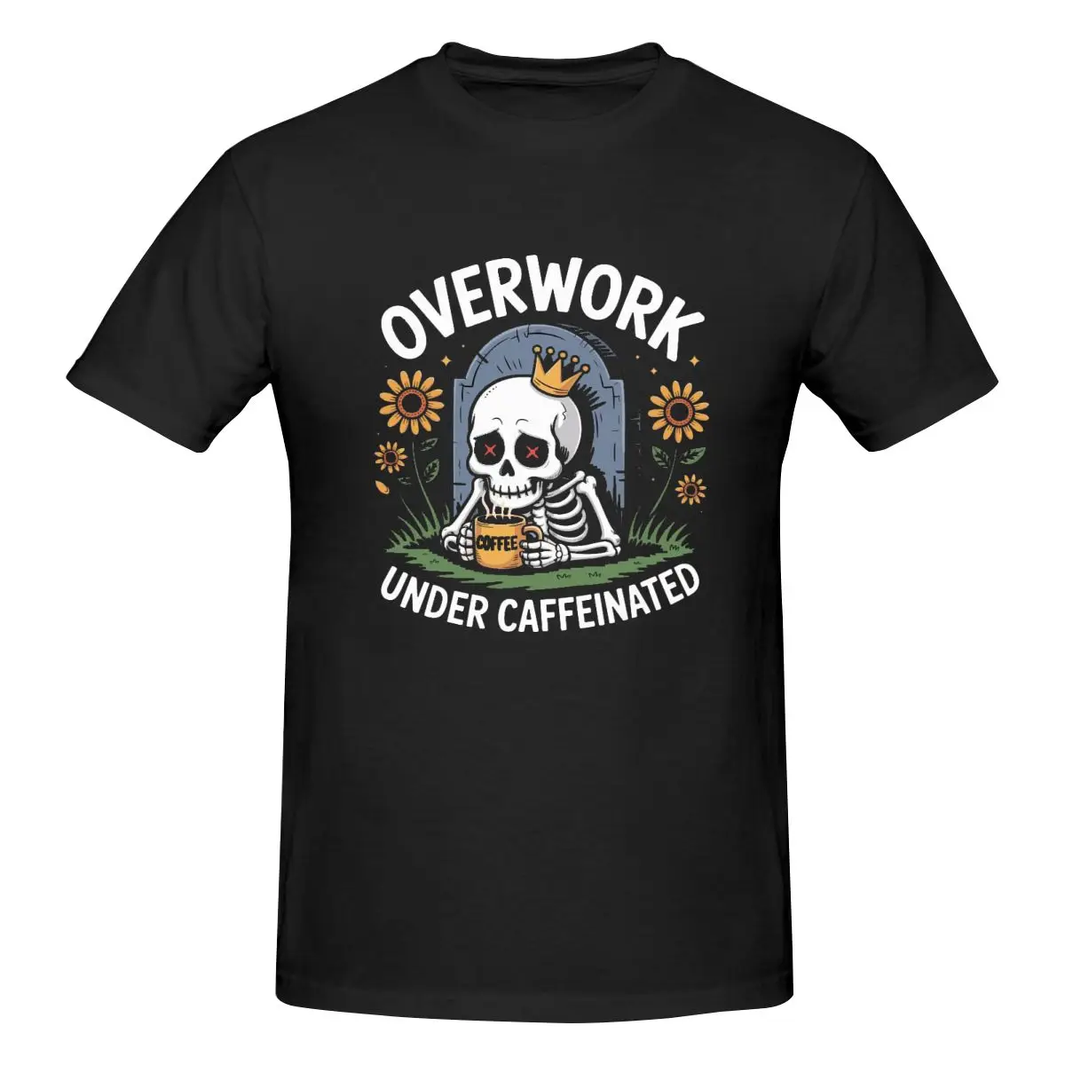 Men Overwork Under Caffeinated T-Shirt Regular Fit 100% Cotton Short Sleeve T-Shirt Tee Crew Neck Casual Tshirt