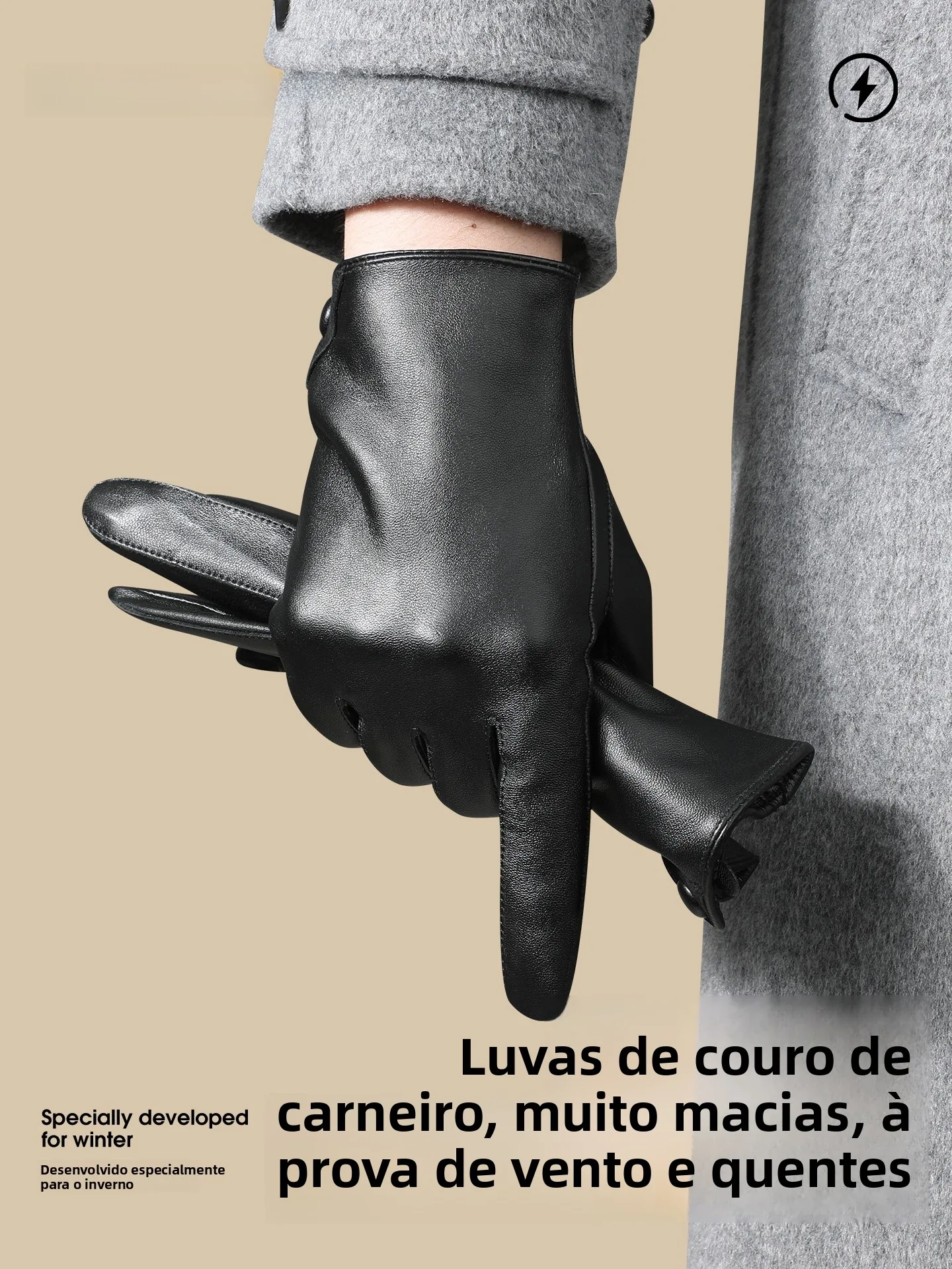 羊皮手袋-メンズ-冬用-オートバイ乗車用-防風-暖かいフリース裏地付き-タッチスクリーン対応-レザーグローブ-運転用