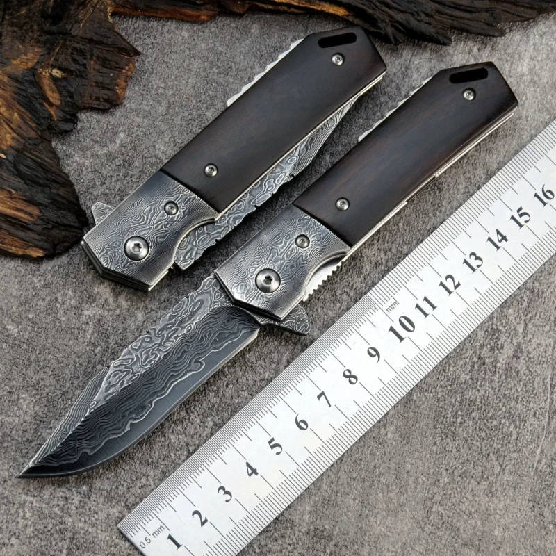 

ST234 folding knife Damascus Steel VG10 core blade Ebony handle pocket knife EDC tool outdoor camping hiking fishing