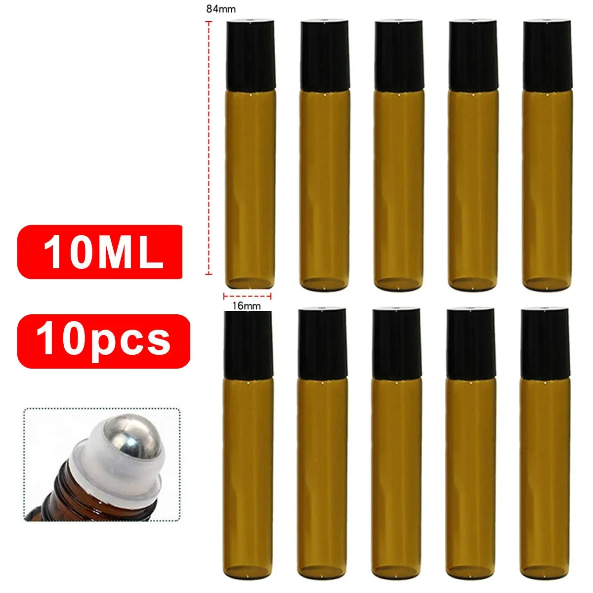 10PCS 5/10ml Amber Glas Lege Roll on Flessen Hervulbare Sample Test Essentiële Olie Flesjes met Roller ball Vloeistof Container