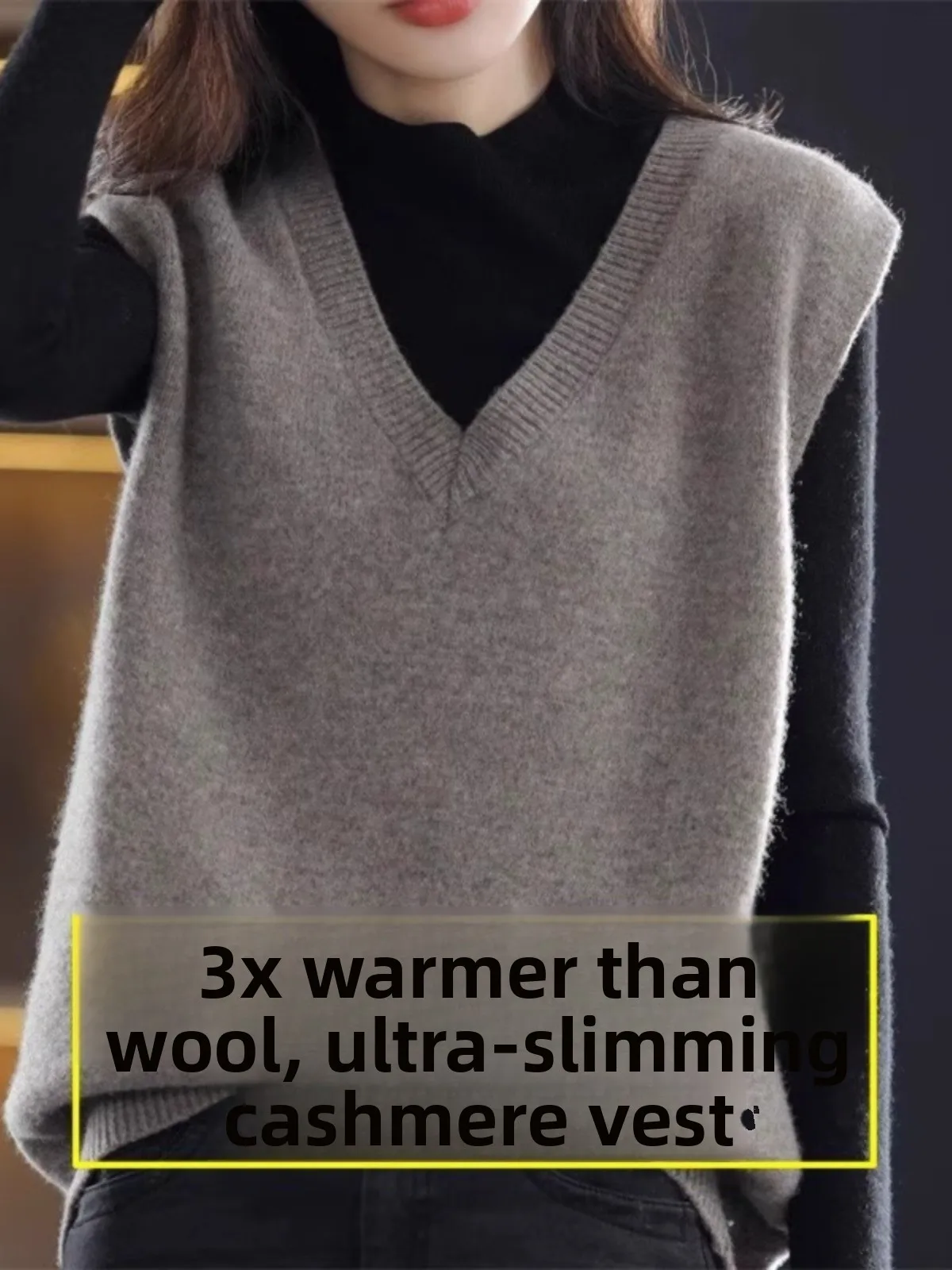 

Весна 2026: Женский свободный вязаный жилет с V-образным вырезом, однотонный, из тонкой шерсти, повседневный, комфортный, уютный.