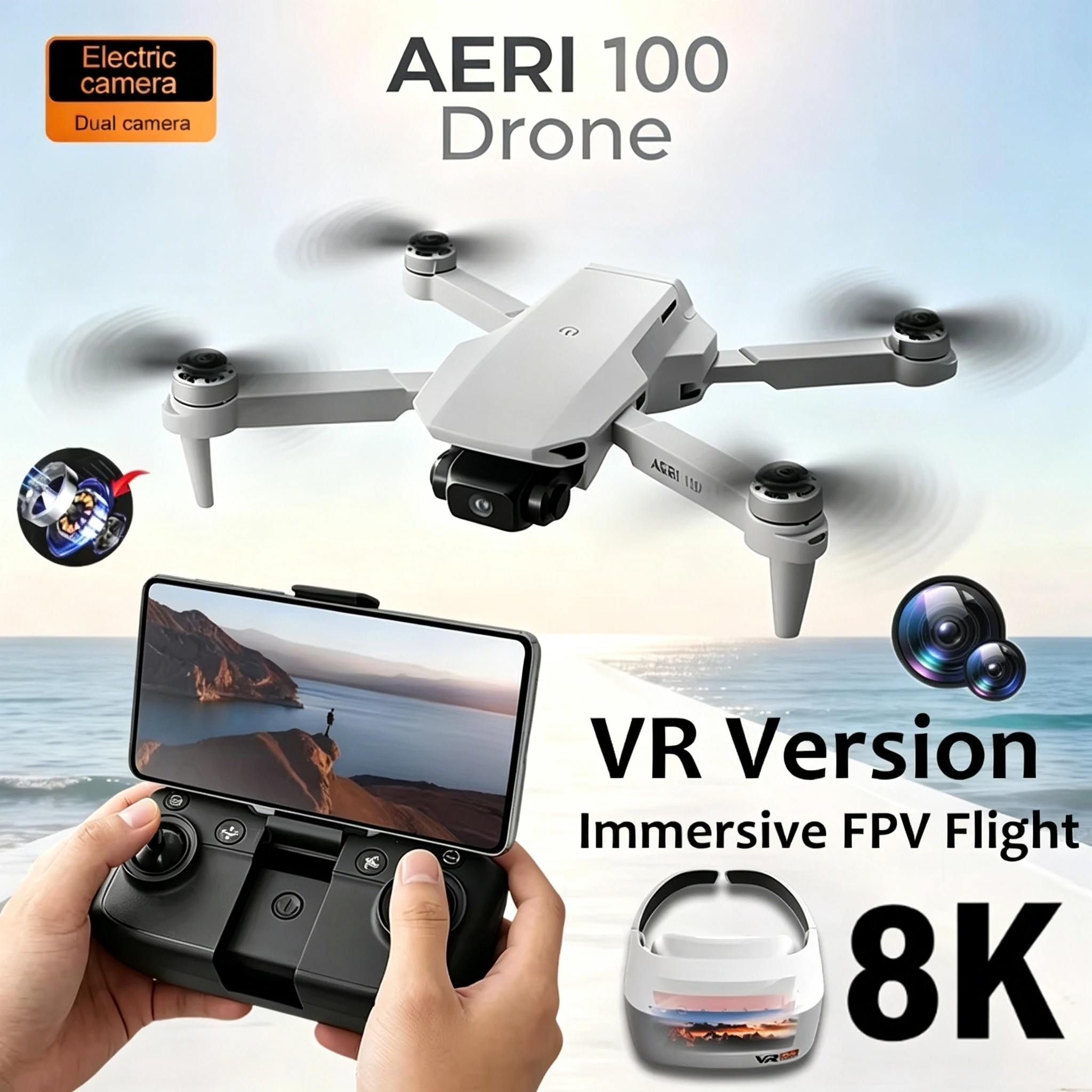 

Flying Foldable Brushless Quadcopter RC Wide-Angle Dual Camera HD 8K GPS UAV FPV WIFI 5G Goggles VR FPV With Drone 100 AERI Gift