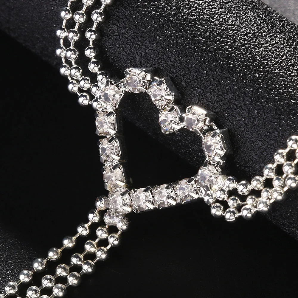 Zlidin Sexy Hollow strass cuore perizoma mutandine per le donne catena di perline di metallo elasticità perizoma gioielli per il corpo Bikini regalo