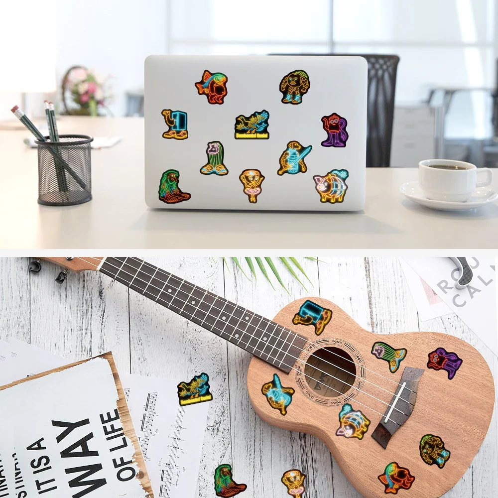 500 pièces/rouleau néons Tung Tung Sahur italien cerveau AI Abstrac autocollant d'étanchéité bricolage PVC ordinateur portable décoration récompense cadeau jouets