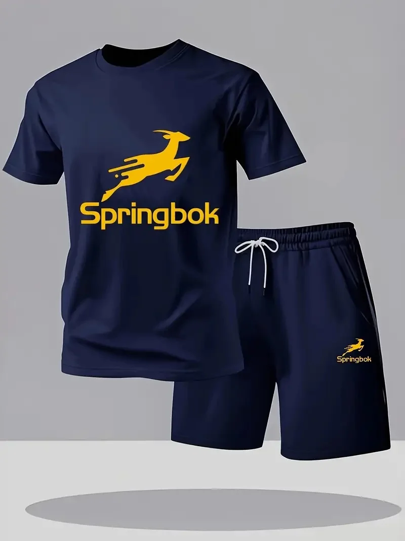 

Men's summer loose short sleeved T-shirt shorts set breathable quick drying personalized trendy outfit