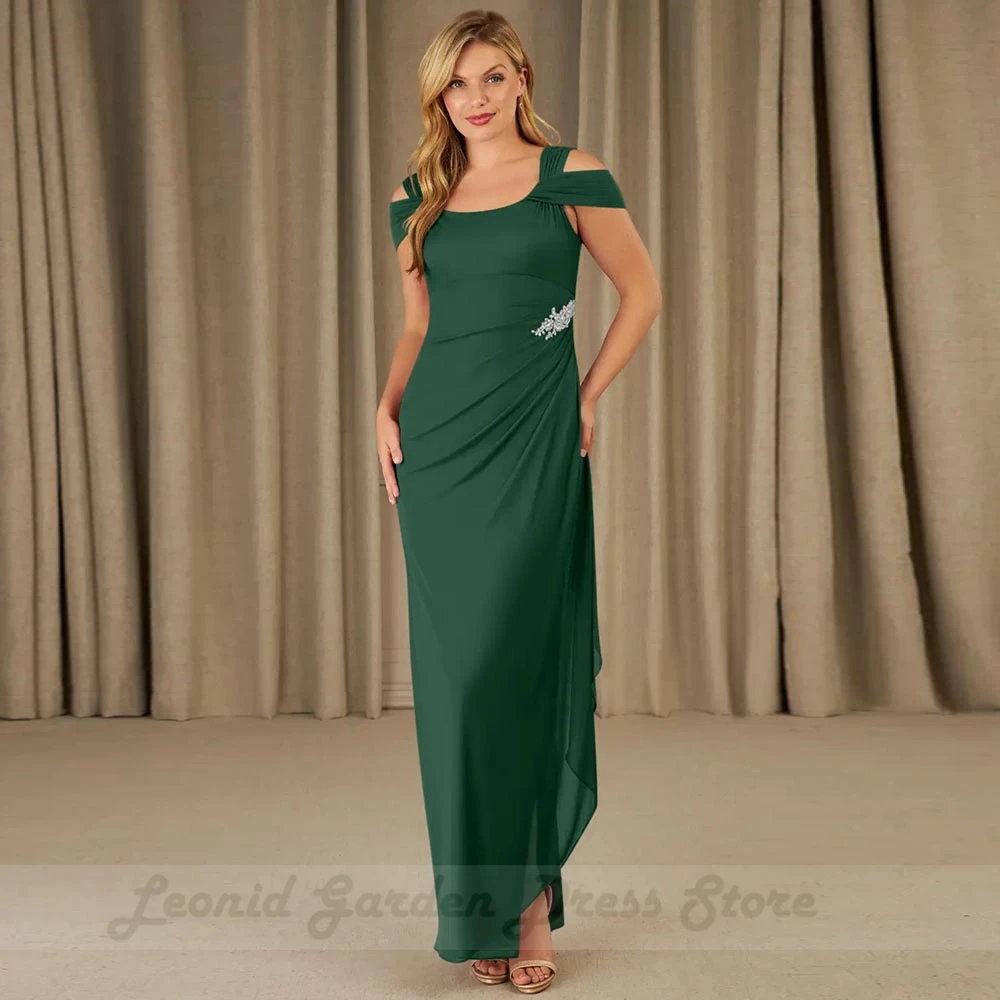 Groene Elegante Moeder Van De Bruid Jurken Voor Bruiloften 2023 Vierkante Kraag Floor Lengte Wedding Party Dress Side Split Chiffon