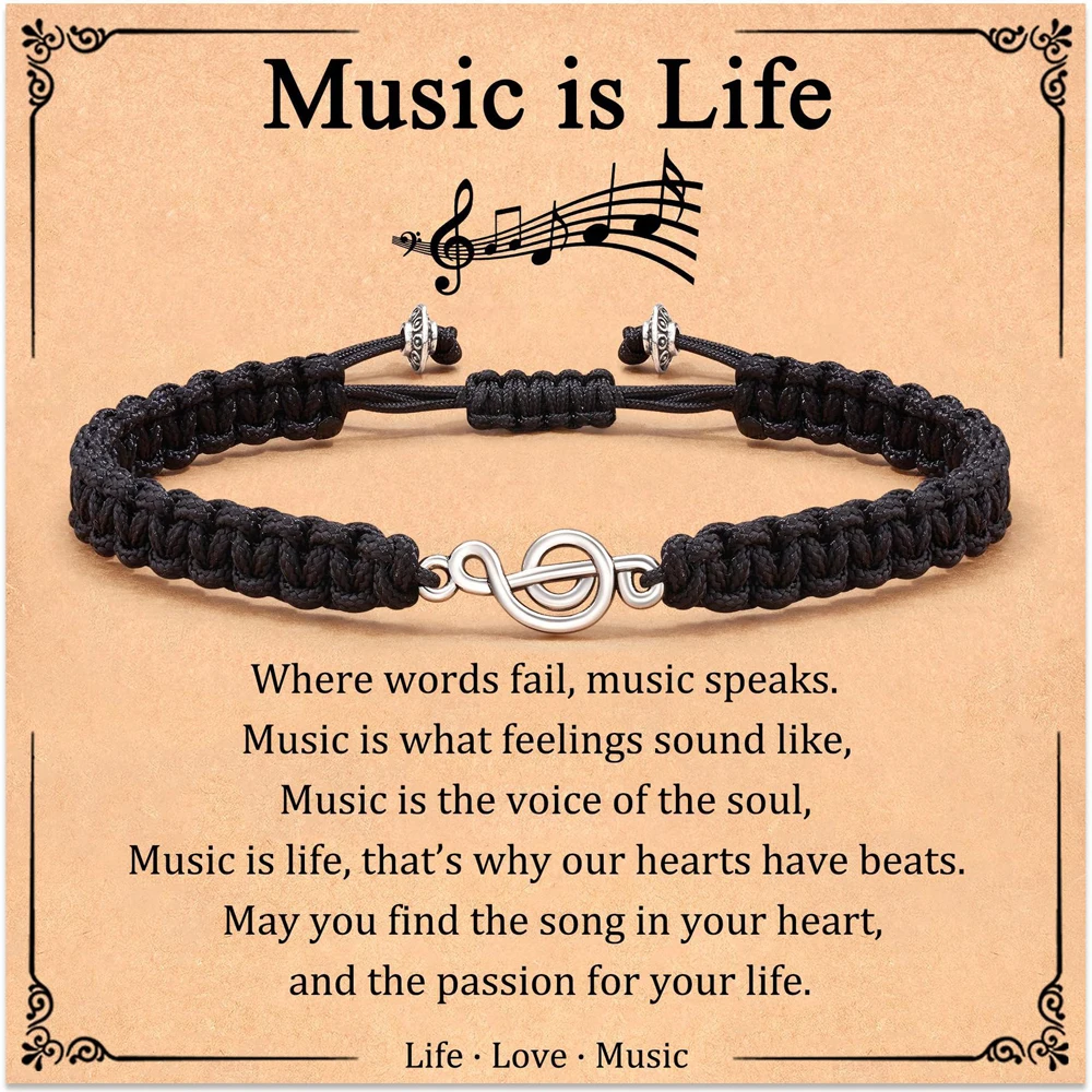 Music Gifts for Women and Men, Black Bracelet Music Teacher Appreciation Gifts, Music Lovers Teens Jewelry Back to School Gifts