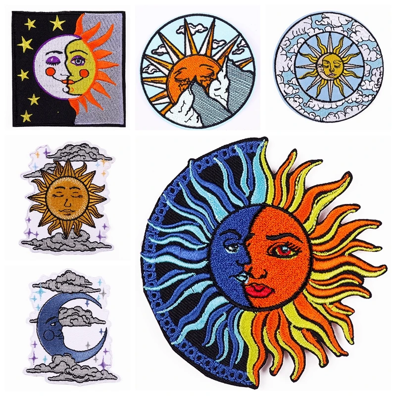 

10PCs/Lot Sun Moon Iron On Patches On Clothes Stripes DIY Mountain Clothing Stickers Wilderness Embroidered Patches For Jacket