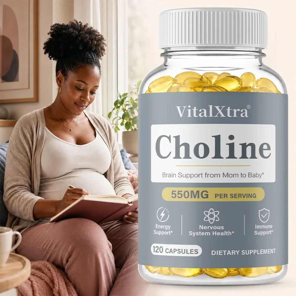 Choline Supplement – 500mg, Support Pregnancy & Baby Brain & Liver Health, Cognitive Health, 120 Capsules