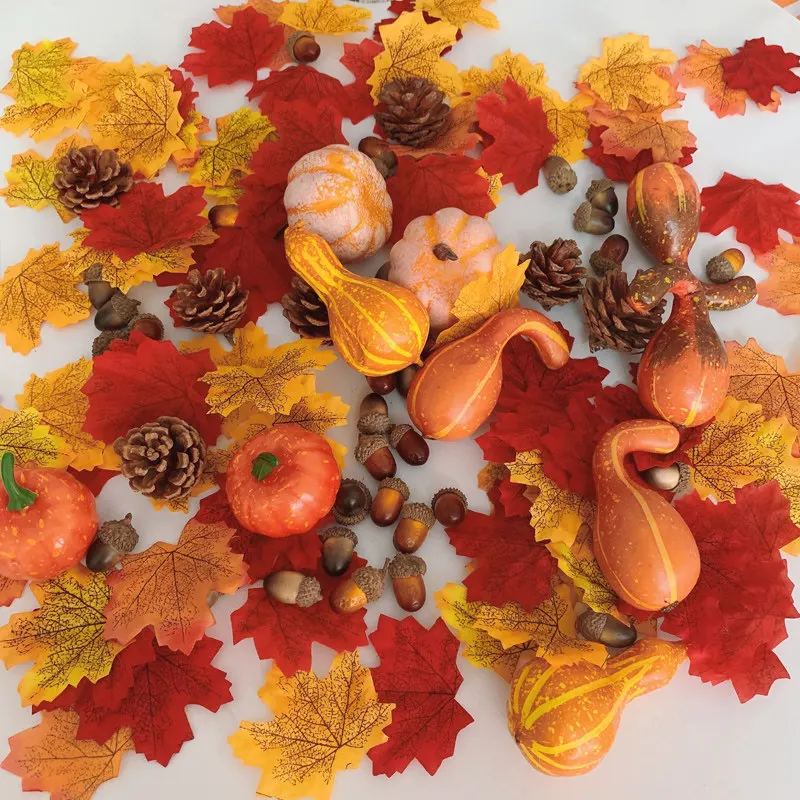 Thanksgiving Halloween fall color pendant simulation maple leaf pine cone pumpkin prop party rattan