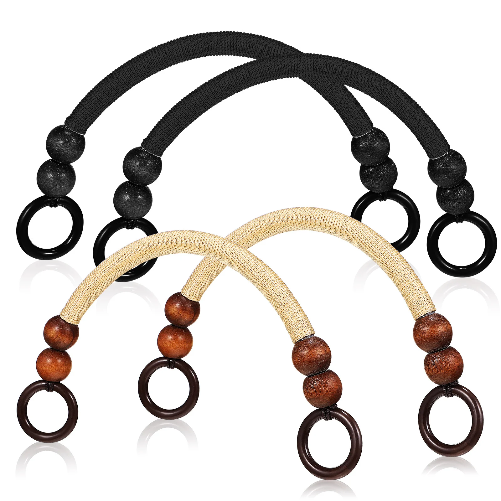 

4Pcs Wooden Beaded Bag Handles Premium Nylon Rope DIY Purse Straps Replacement for Handbag Shoulder Bag Craft Purse Handles