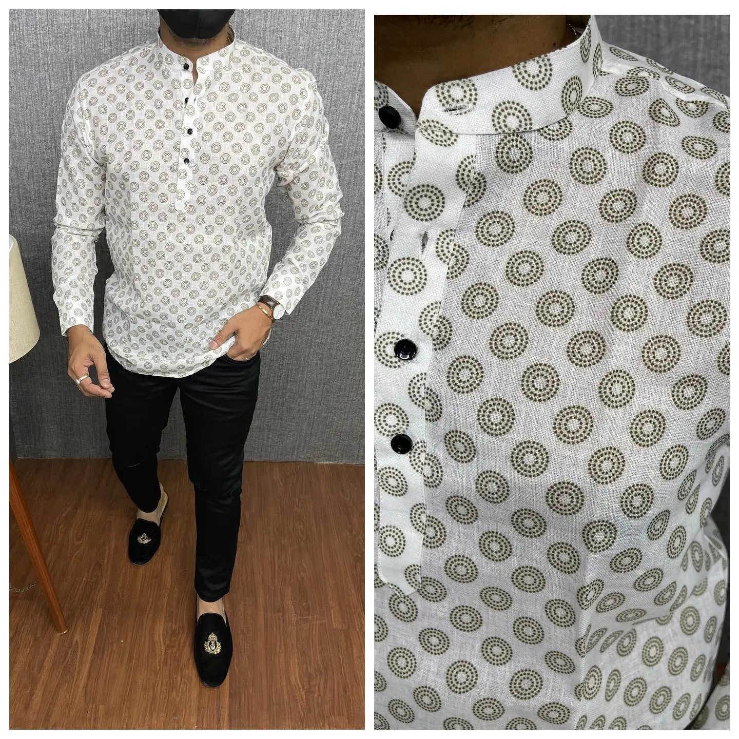 الرجال قميص مسلم فضفاض الربيع الوقوف قمصان عادية قفطان كم طويل ثوب مسلم قميص الملابس عباية قمصان النمط الوطني #2