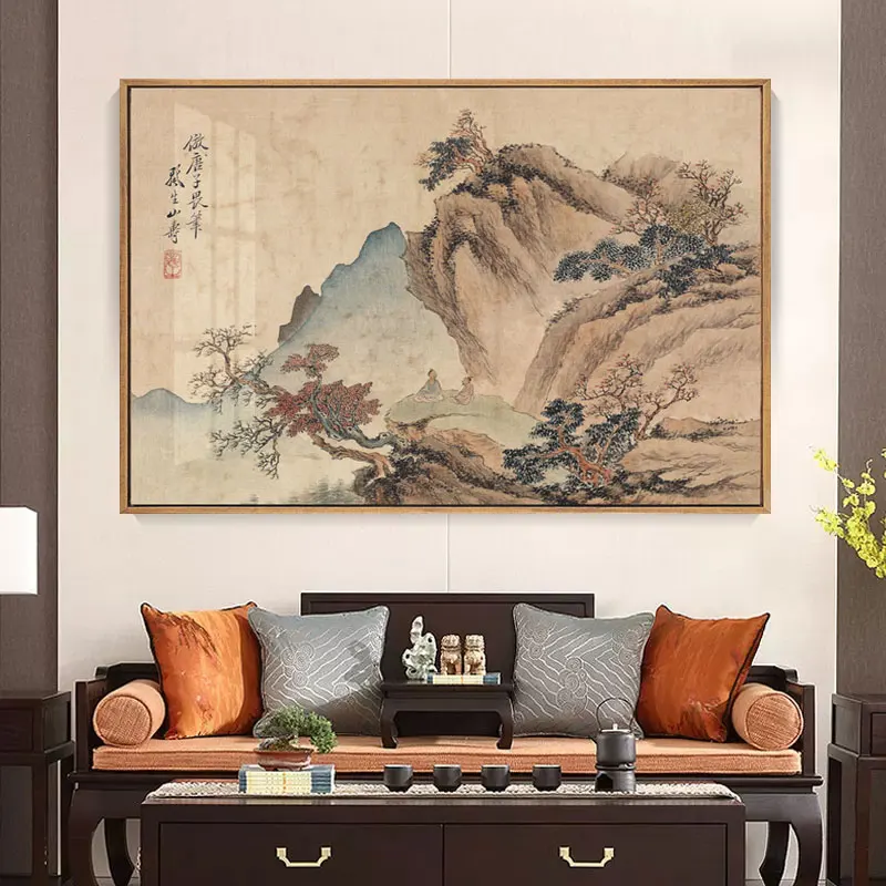 Vintage Chinese Scenery Style Canvas Print Landscape Bedside Ornament Wall Picture Painting Poster Art Bedroom Home Décor