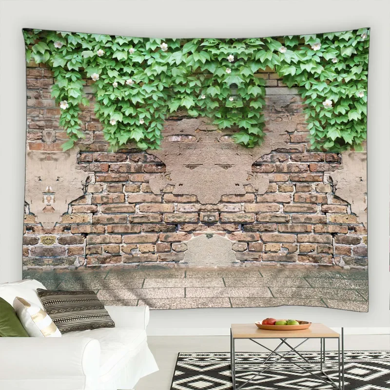 Botanical Brick Wall Tapestry Mural Farm Greenery Flower Rustic Landscape Garden Home Dorm Room Decor Background Fabric Tapestry