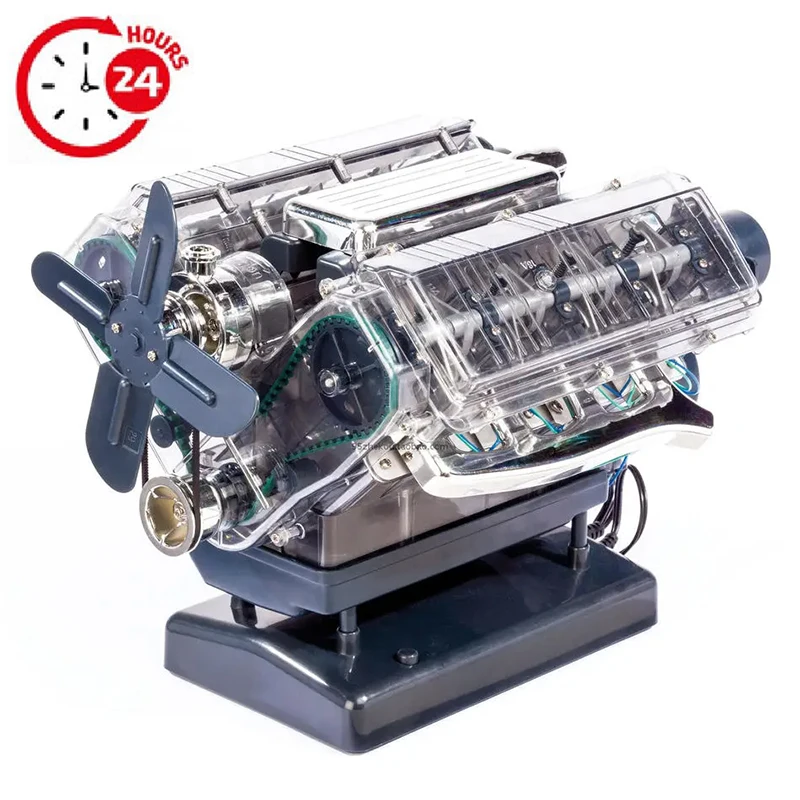 

250+ Parts V8 Engine Model Transparent Runnable Simulation Electric Assembly Model Birthday Gift Toy