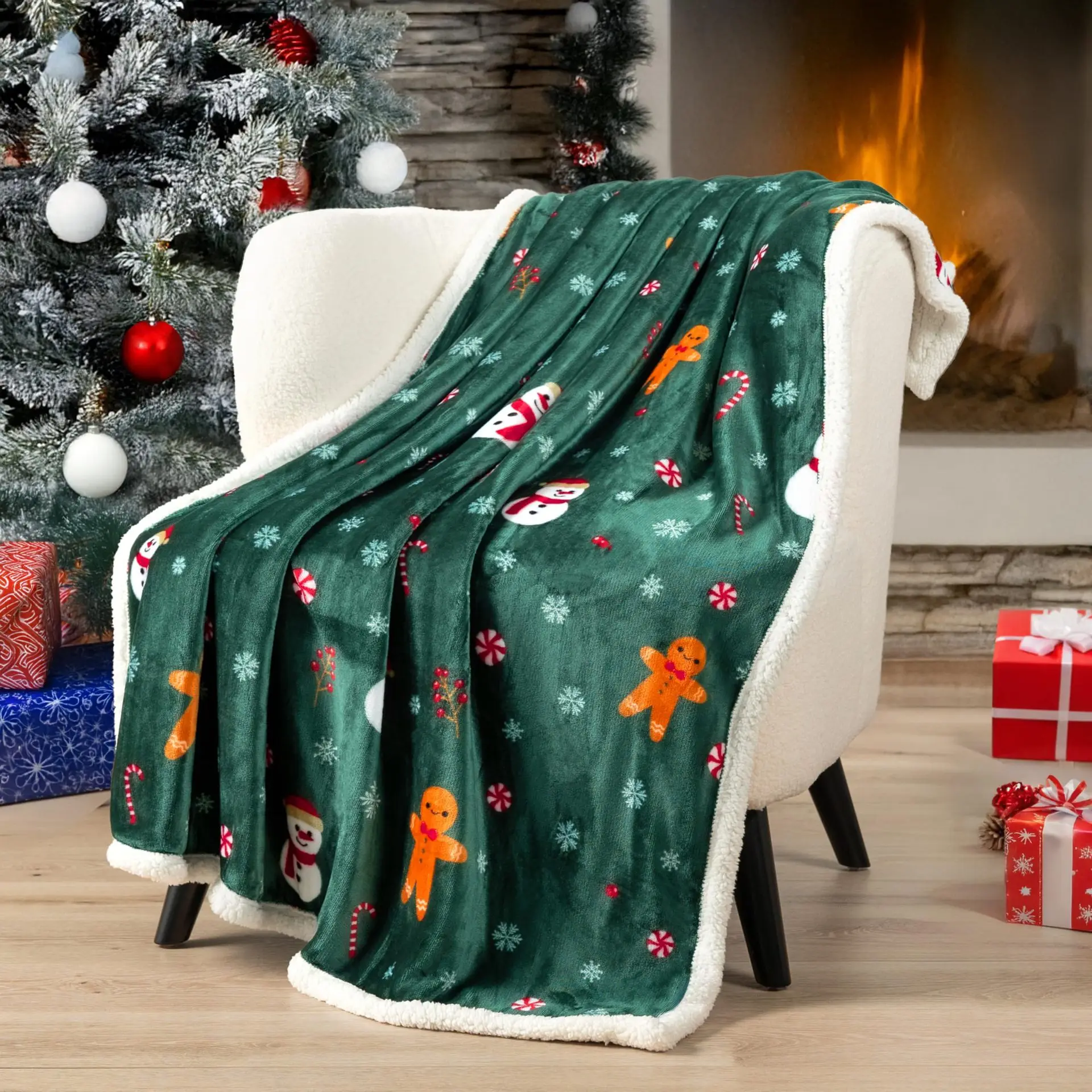 Christmas snowman gingerbread man pattern blanket baby t lunch break blanket comfortable flannel home thermal blanket