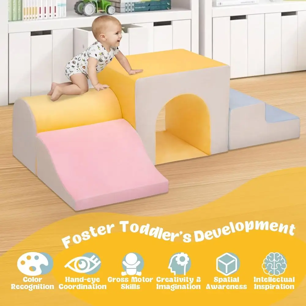 Indoor 4-Piece Soft Foam Climbing Blocks for 1-Year-Old Toddlers - Play Set for Crawling and Climbing Activities