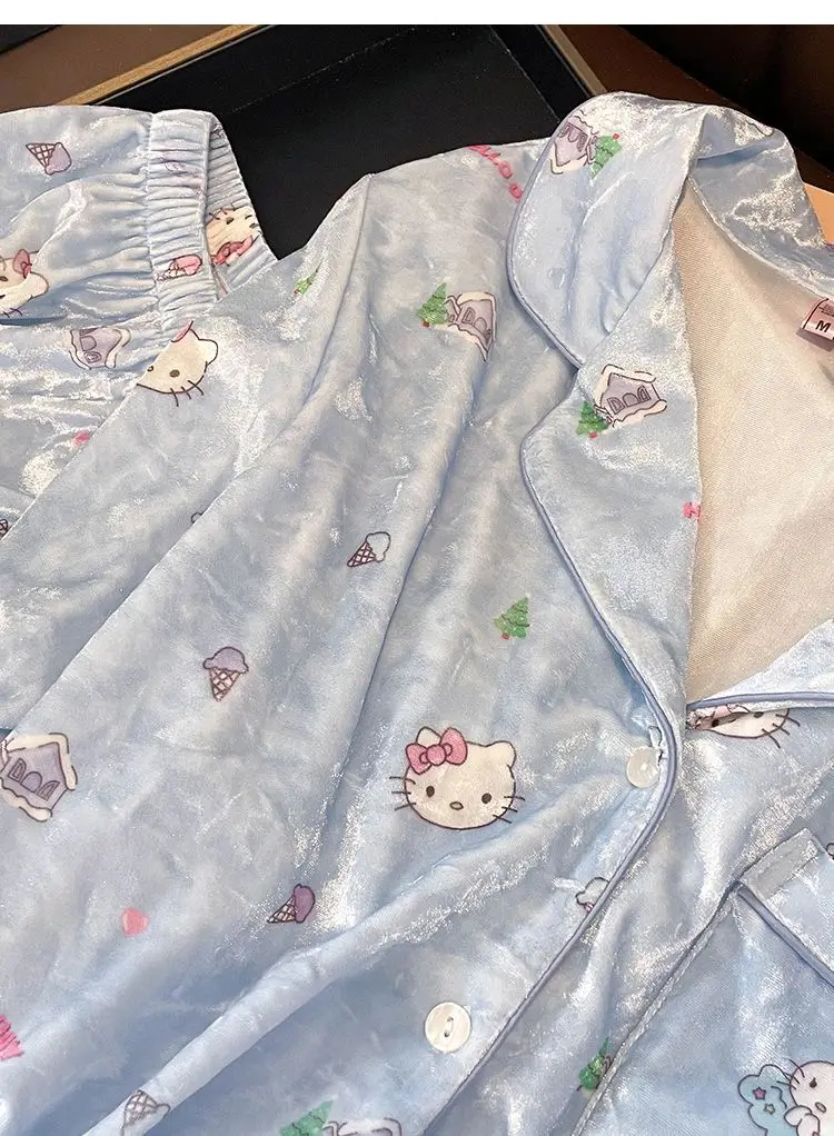 

Hello Kitty Women's Fall Winter Plush Velvet Pajama Set Cute Cartoon Long Sleeve Pants Cozy Thermal Sleepwear Home Loungewear