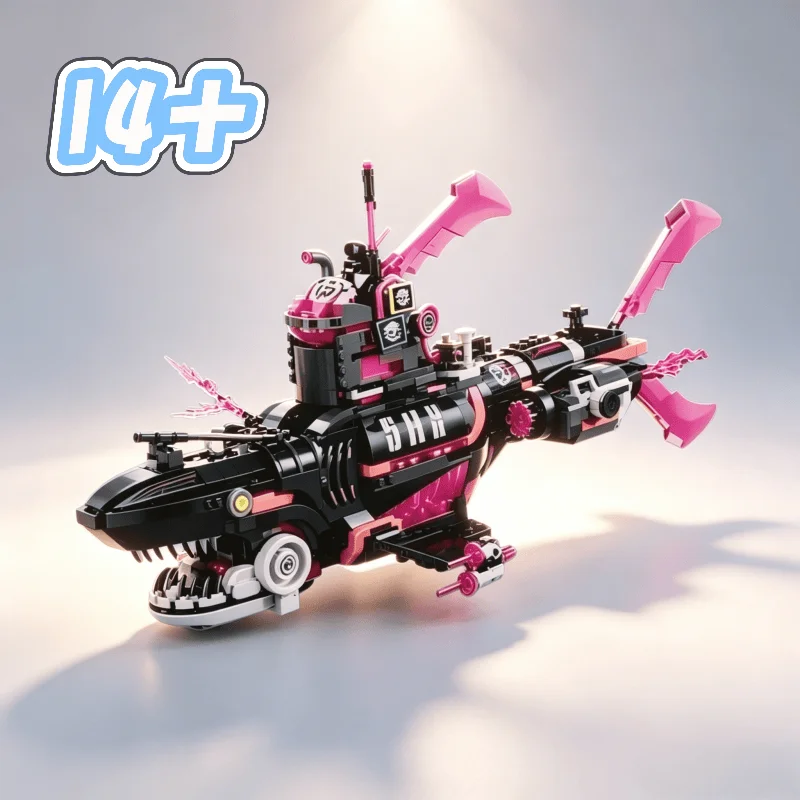 

In Stock Nightmare Shark Submarine Building Kit Block Shark Theme Model Bricks DIY Toys Party Birthday Christmas Gifts