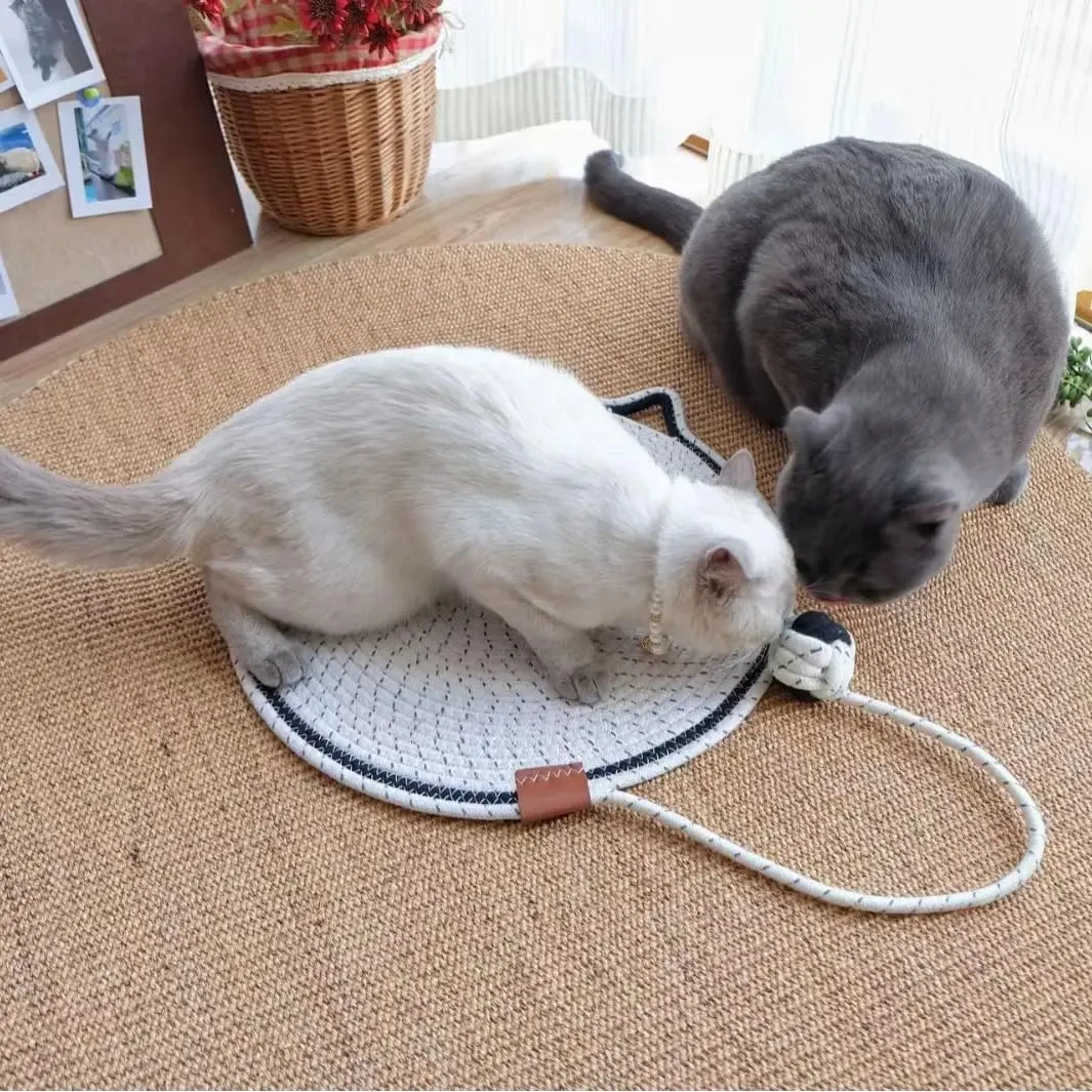 

Portable Round Cat Scratch Pad with Ball, Cat Scratch Board, Woven Cat Rest Mat, Sleeping Mat, Grinding Claw Toy