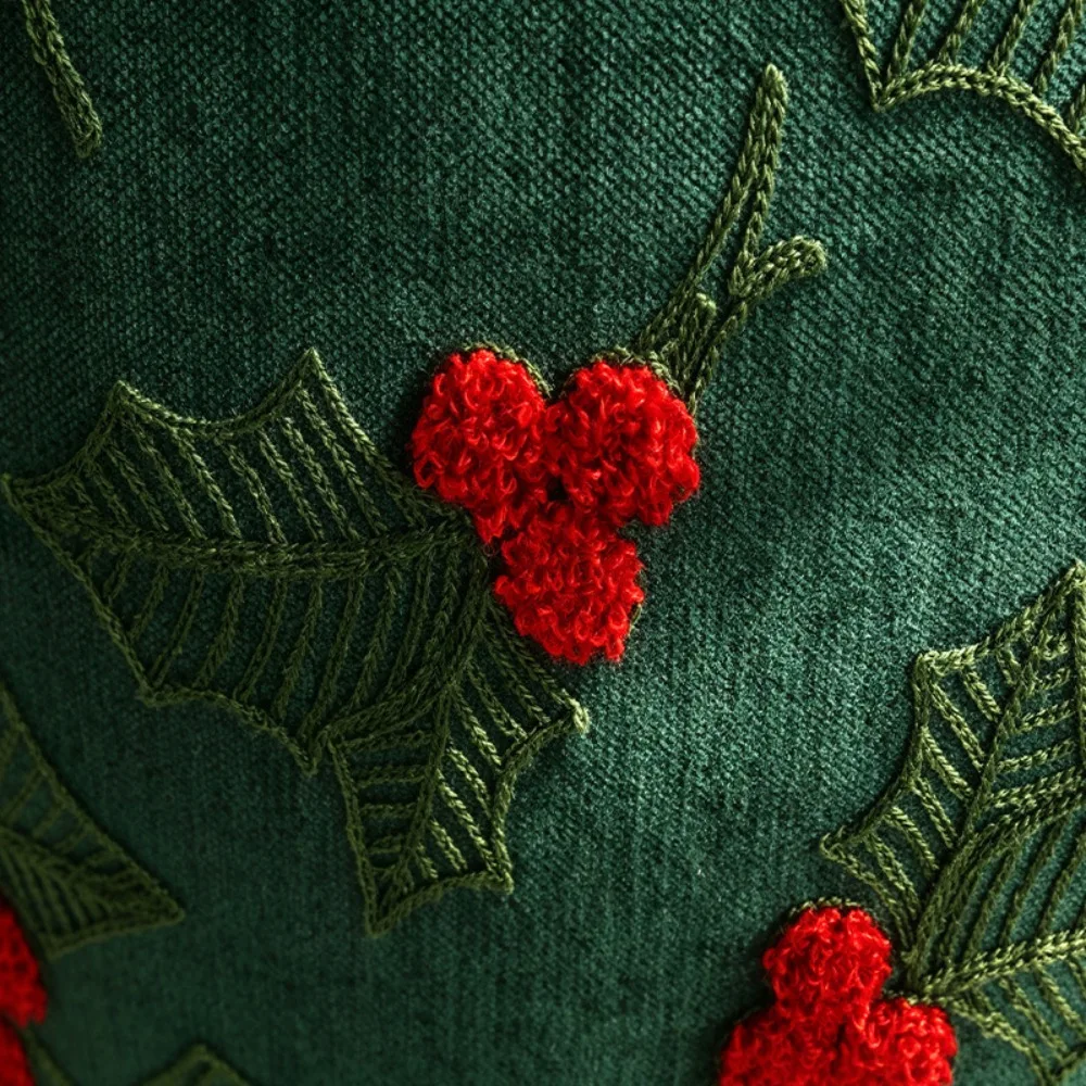 3D Embroidered Pattern Christmas Throw Pillow Cover Washable Rectangular Xmas Decorative Cushion Cover Square