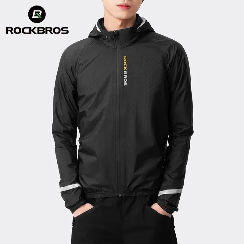 ROCKBROS Raincoat Cycling Waterproof Jacket Lightweight Motorcycle Rain Coat Breathable Reflective Hooded Outdoor Windbreaker