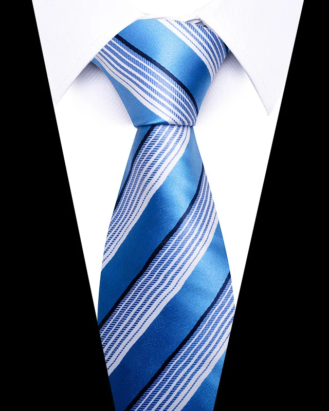 Hochwertige Hochzeitskrawatten für Männer, modisch, neuer Stil, blauer Streifendruck, Krawatten, tägliches Büro, Bekleidung, Accessoires, Geschenk für Männer – Detail 22