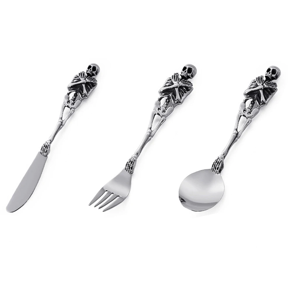 Exquisite 316L Titanium Steel Whole Body Skeleton Cutlery Steak Knife Fork Spoon Tableware Personality Skull Dinnerware Set