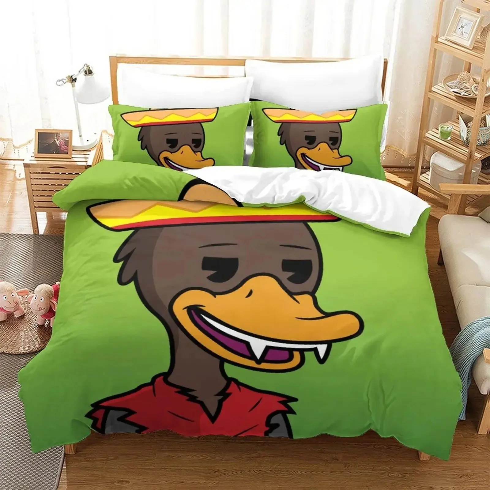 

Anime Quackity Duck Comfortable Duvet Quilt Cover Pillowcase Bedding Set Children Bedroom Decoration Home Textile