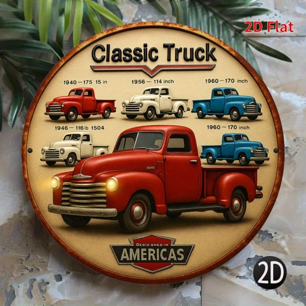 „1 Stück Vintage Truck Rundes Metallschild |   Home/Front Door/Veranda Decor"