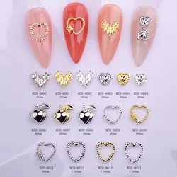 10PCS/Lot Nail Gems Gold Silver Hollow Heart Design Charms Parts Flatback Nail Strass For Manicure Decoration Nail Art Jewelry