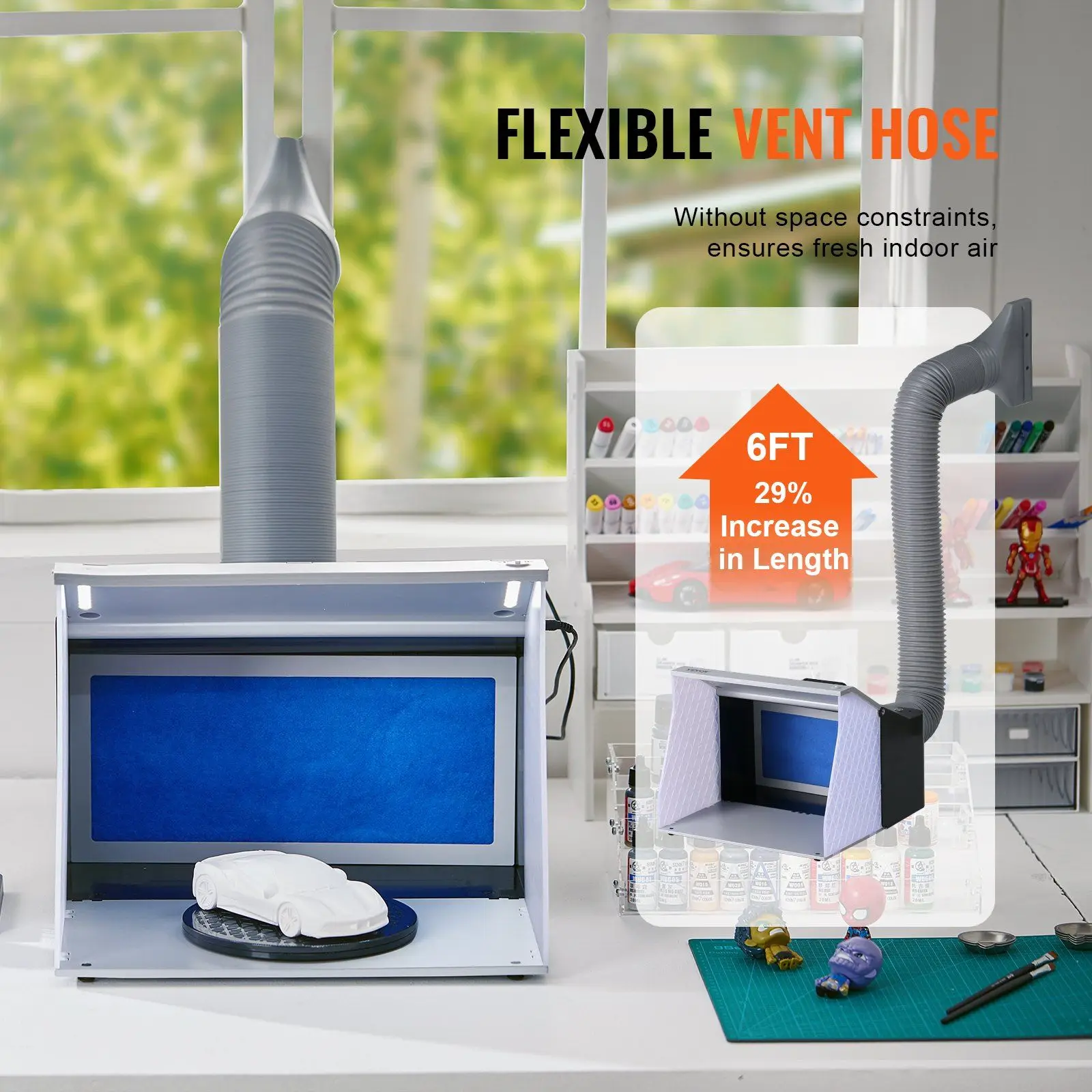 كشك طلاء مرن للبخاخة 4 أضواء LED تدفق 5.2 م 3 / دقيقة مراوح مزدوجة قابلة للطي مدمجة مع قرص دوار #3