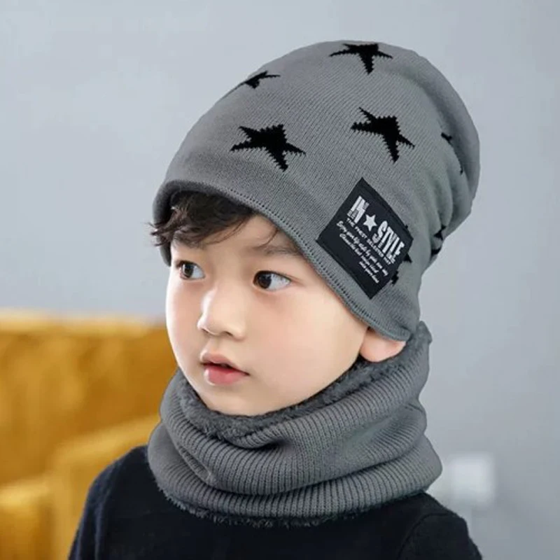 New Winter Knitted Hat Children Plus Velvet Warm Scarf One-piece Cap Thickened Wool Cap Girls Ear Protection Kids Cold-proof Hat