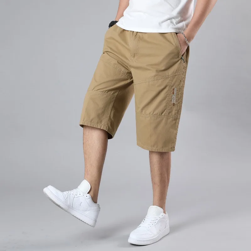 Men's Summer Solid Pockets Button Letter Embroidered Zipper Casual Loose Work Trousers Vintage Fashion Office Lady Shorts