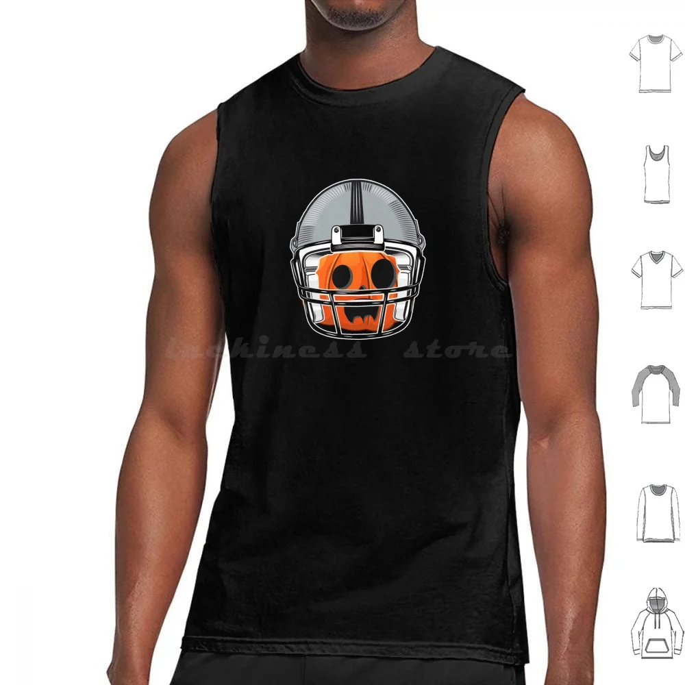 Disfraz de Halloween de calabaza con casco de fútbol americano para aficionados al fútbol americano, camisetas sin mangas con estampado de calabaza, calabaza Jack O.