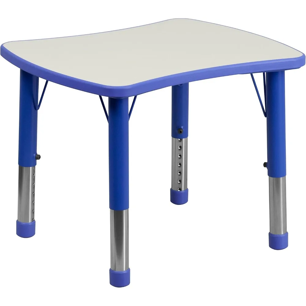 Blue Plastic Height-Adjustable Rectangular Activity Table, 21.875 Wide x 26.625 Long with Grey Top