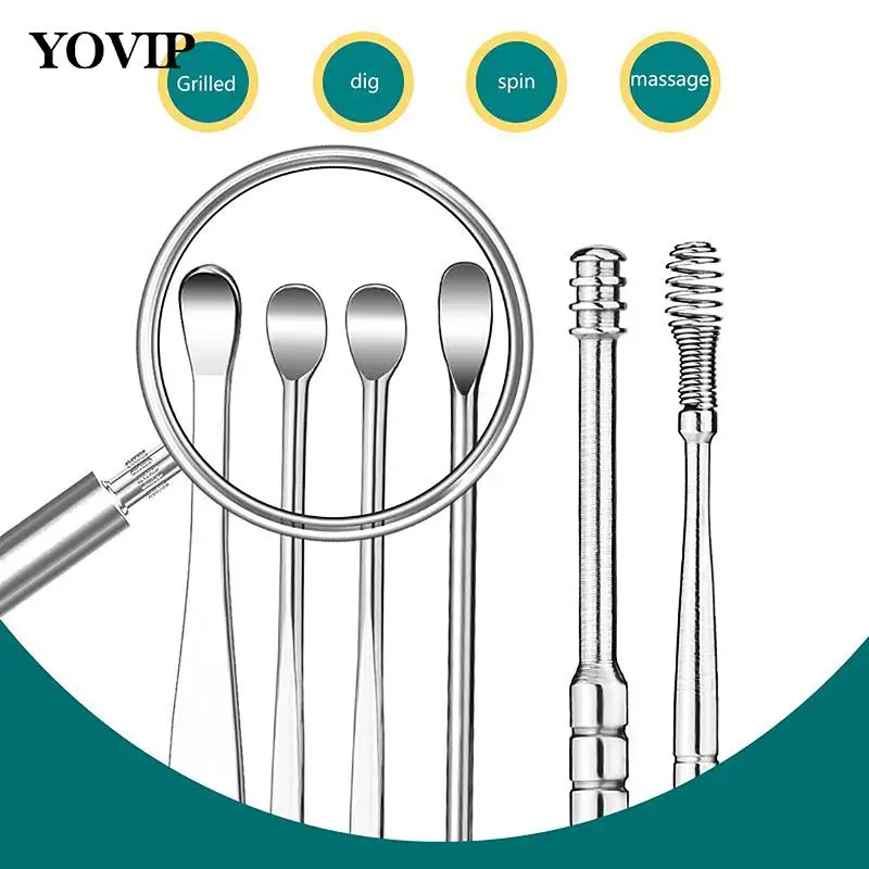 6 Pcs Ear Cleaner Ear Wax Remover Cleaning Kit Pickers Pick Earwax Curette Spoon Care Removal Tool For Adults Ear Care Set