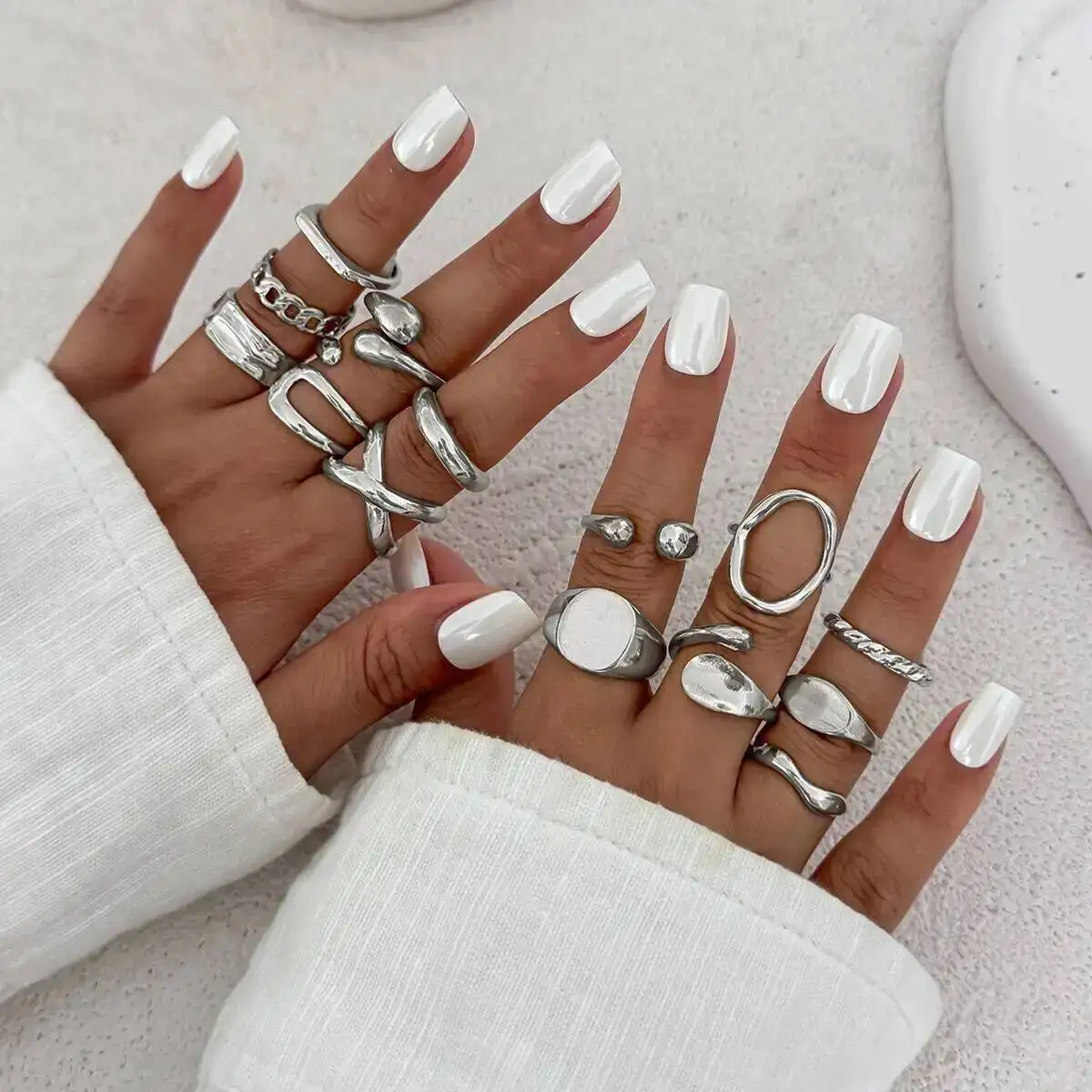 IngeSight.Z 14Pcs/Set Hip Hop Punk Irregular Metal Opening Rings Women Vintage Gold Color Knuckle Joint Ring Party Jewelry Gift view 3
