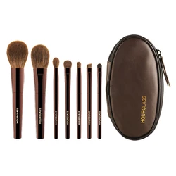 Hourglass Makeup Brush Set Mini Portable 7 Pcs, High Quality Soft Animal Hair Brush Include Eyeshadow,Blush,Powder Brush