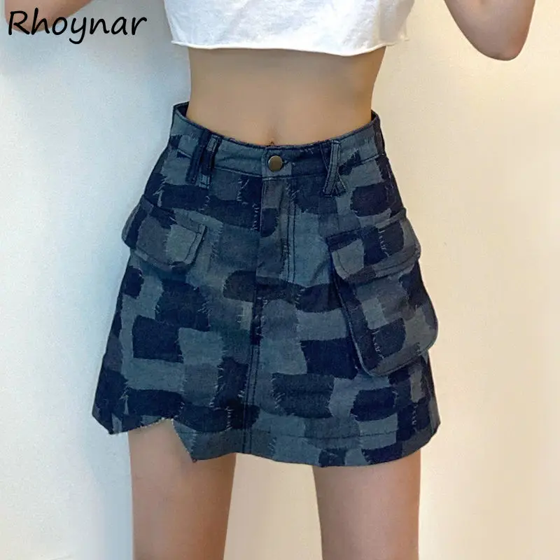 Mini Skirts Women Denim Sexy Hot Patchwork All-match Daily Summer Female High Waist A-line Ulzzang Streetwear Students Clothes