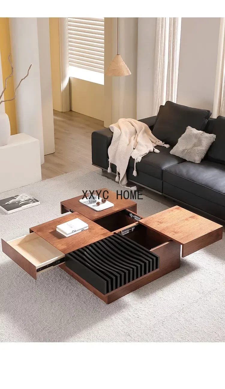 Italian Black Walnut Creative Coffee Table Modern Minimalist Living Room Storage Square Designer Coffee Table Combination