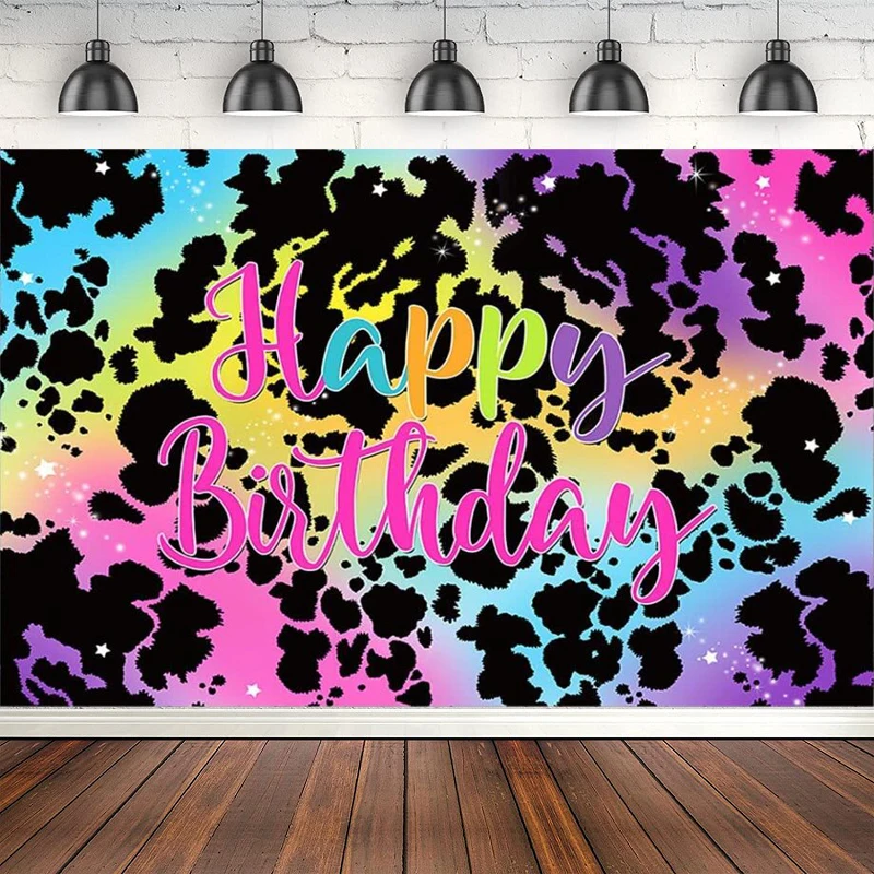 Photography Backdrop Rainbow Neon Leopard Background Cheetah Print Leopard Girl's Paint Splatter Zebra Party Birthday Decor