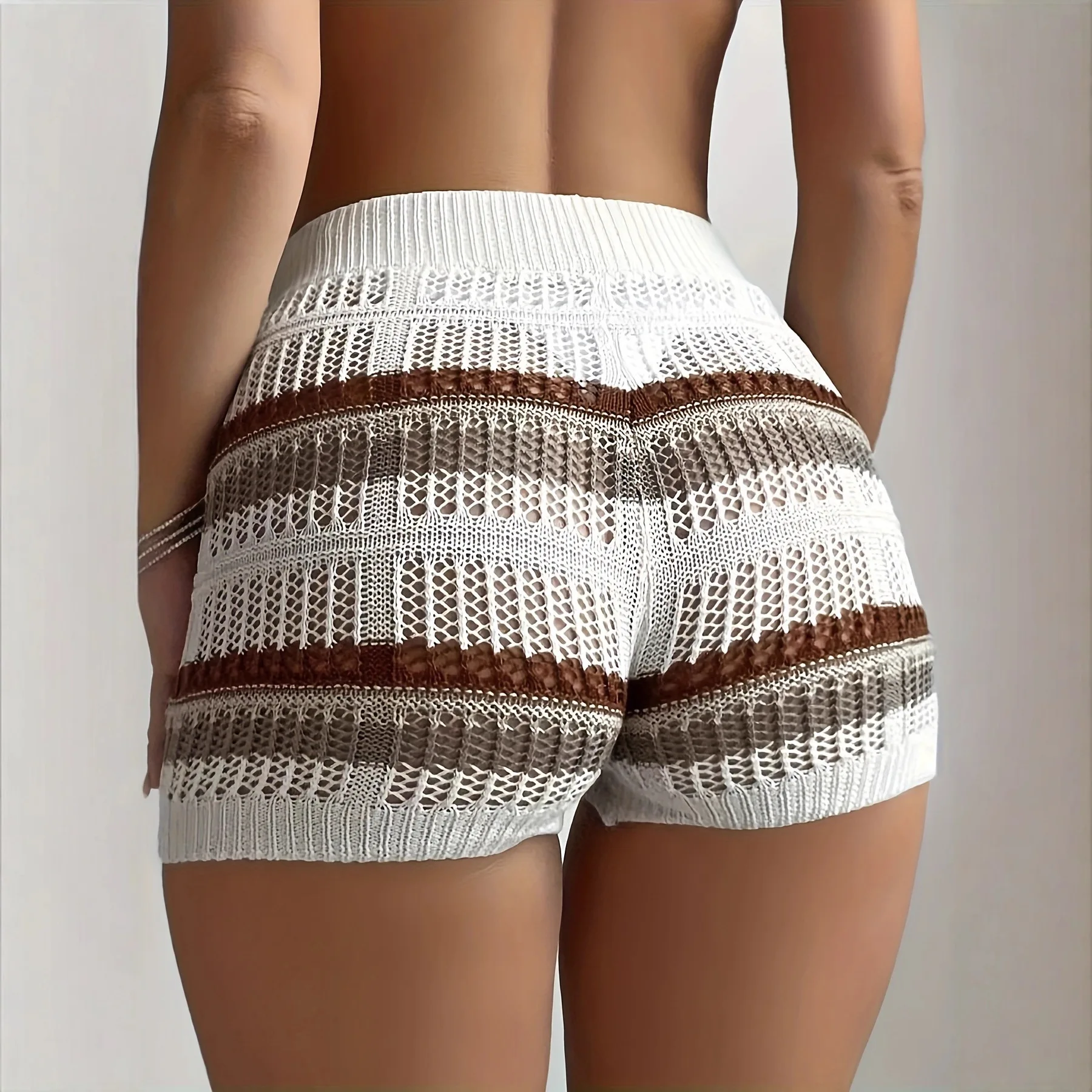 Fashion Elegant Striped Knit Shorts Summer Beach Leisure European American Style Short Pants Comfortable Striped Shorts
