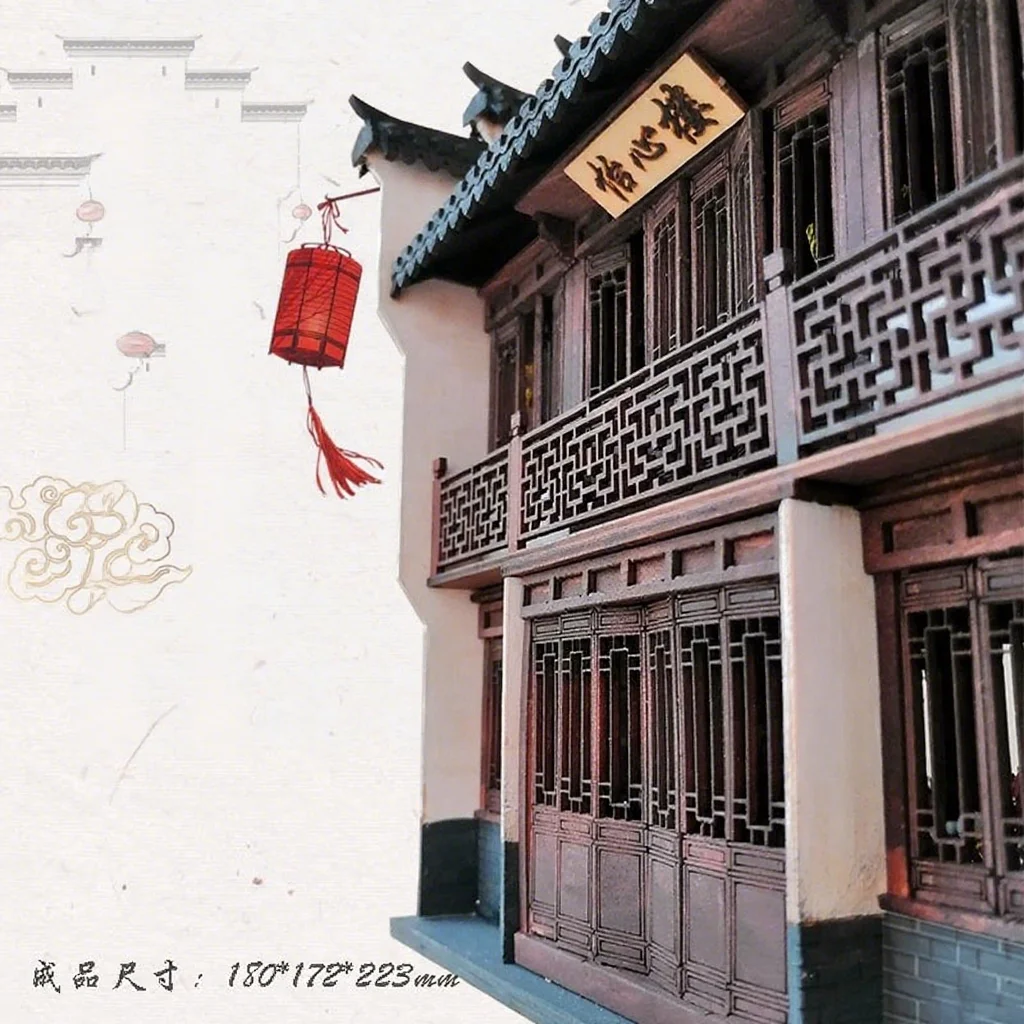 3D-Miniatur-Architekturmodell, orientalisches Teehäuse, DIY-Set, Yixin-Pavillon, lasergeschnittenes Display für chinesische Garten-Diorama-Handwerk