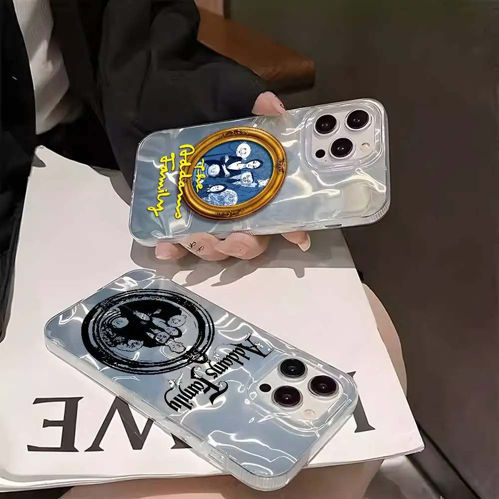حافظة هاتف T-The Addams Anime F-Family لهاتف iPhone 16 15 14 13 12 11 Pro Max Plus متعددة الألوان مطلية بالفضة غير اللامعة